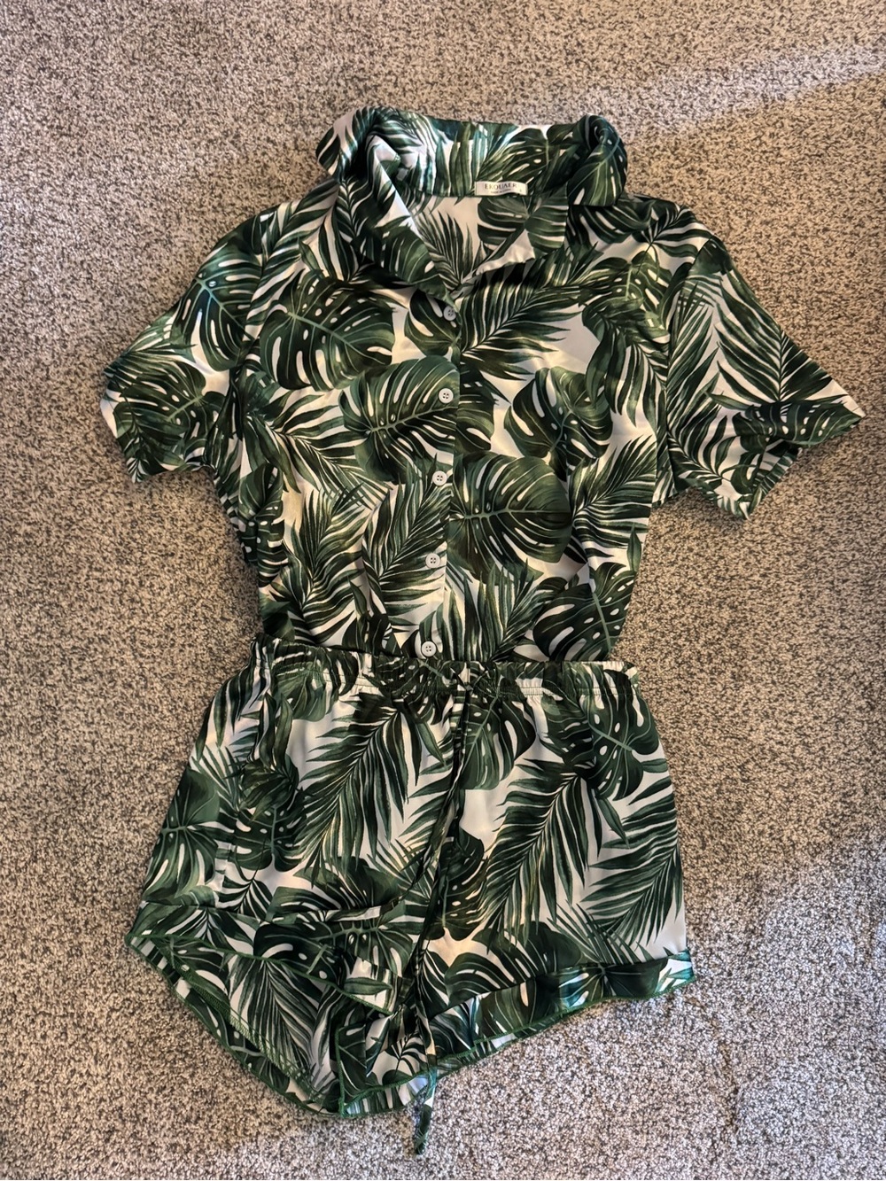 Tropical Leaf Short Sleeve Pajama set with drawstring shorts - Green